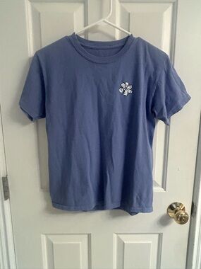 Girls' Short-Sleeve Crewneck Tee with Small Floral Patch - Blue